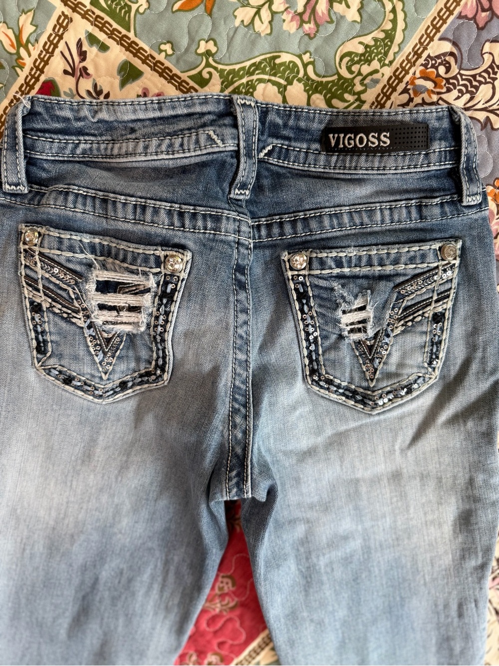 Coastal Cowgirl Capri Jeans Vigoss Heritage Fit W28 L25 Western Bling Distresse